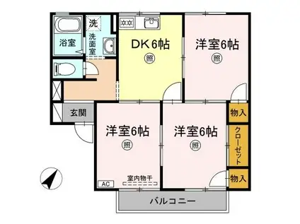 セジュール アイ B棟(3DK/2階)の間取り写真