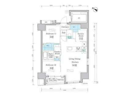デュオフラッツ日本橋水天宮(2SLDK/12階)の間取り写真