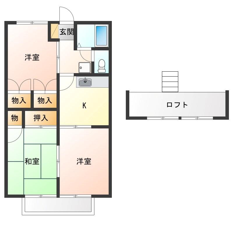 コスモハイツ2 A(3K/2階)の間取り写真