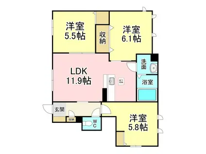 シャーメゾンひびきのII(3LDK/1階)の間取り写真