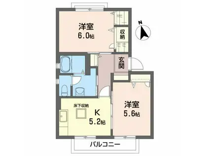 ディアコートエムズIII(2K/1階)の間取り写真