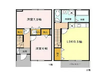 リビングタウン不来方F(2LDK/1階)の間取り写真