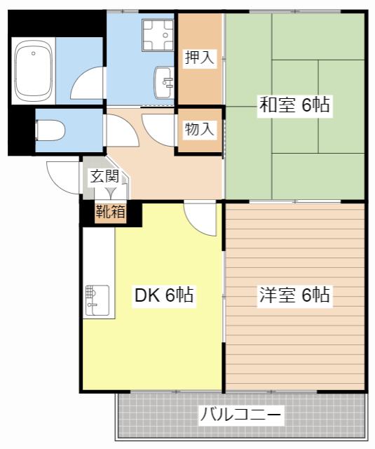 Kハイツ南彦根(2DK/1階)の間取り写真