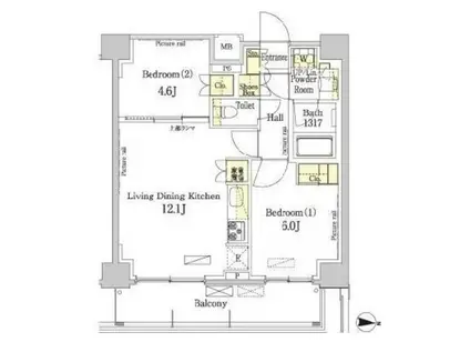 パークアクシス錦糸町・親水公園(2LDK/6階)の間取り写真