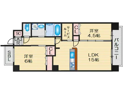 ブリエヴェール北桜塚(2SLDK/4階)の間取り写真
