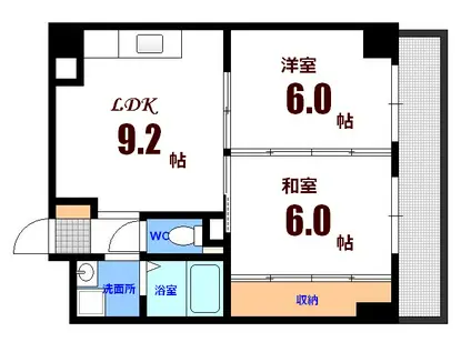 フレア21三滝(2LDK/4階)の間取り写真