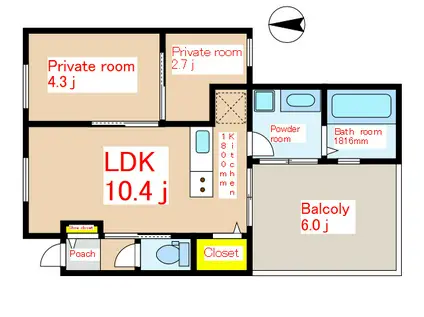 G.MARE(1SLDK/2階)の間取り写真