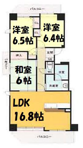 ウェルフォート幸川(3LDK/6階)の間取り写真