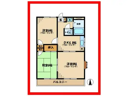 ベルジュネス(3K/2階)の間取り写真