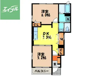 カレントハウスC(2DK/1階)の間取り写真