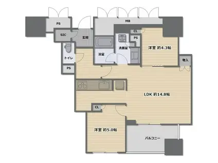 ローレルタワー御堂筋本町(2LDK/27階)の間取り写真