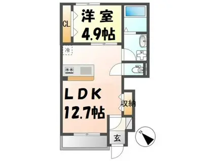 NOUVELLE VAGUE(1LDK/1階)の間取り写真