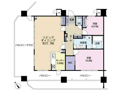 ミルコマンション上地シー&ベースビュー(2LDK/14階)の間取り写真
