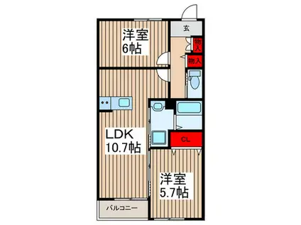 コンフォルト(2LDK/2階)の間取り写真