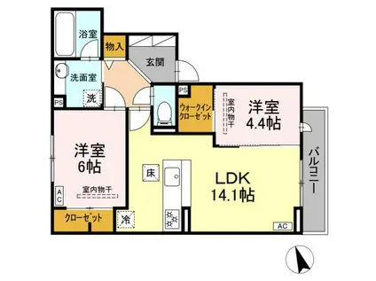 ディーシャンブル川原町(2LDK/2階)の間取り写真