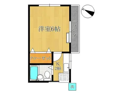 ツルタハイツ(1K/2階)の間取り写真