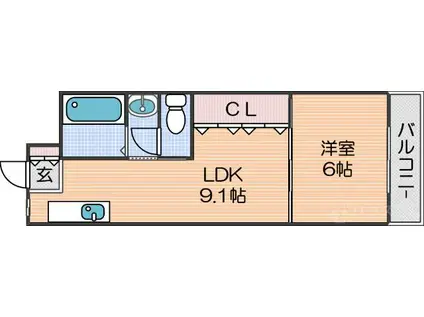 アメニティ住之江(1LDK/2階)の間取り写真