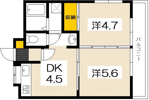 三筋川コーポ(2DK/3階)の間取り写真