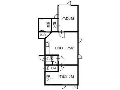 ＪＲ函館本線 旭川駅 徒歩43分 2階建 築36年(2LDK/2階)の間取り写真