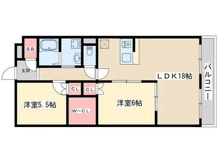 ハイム北野(2LDK/6階)の間取り写真