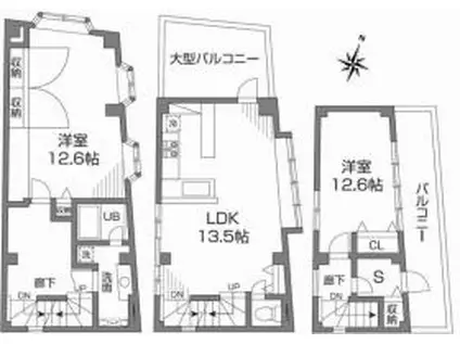 AXIS成城(2SLDK/4階)の間取り写真