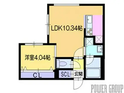 ラ・シュエット栄通A(1LDK/4階)の間取り写真