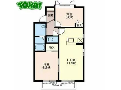 ハイムマグノリアA(2LDK/2階)の間取り写真