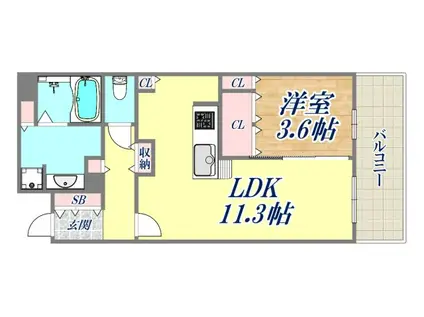 ジオタワー宝塚グランレジス 南棟(1LDK/12階)の間取り写真