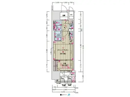 ソルテラス神戸栄町通(1DK/2階)の間取り写真