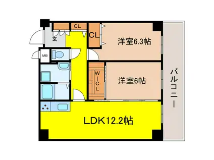 レジディア西天満(2LDK/2階)の間取り写真