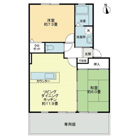 フォブール高松西(2LDK/1階)の間取り写真