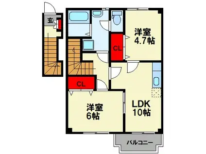 RアベニールB(2LDK/2階)の間取り写真