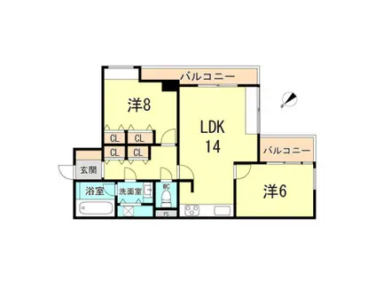 フォルム夙川37(2LDK/3階)の間取り写真