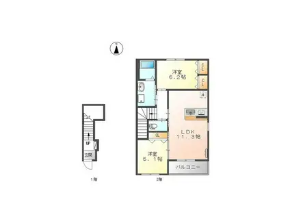 リバレイン(2LDK/2階)の間取り写真