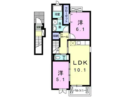 カレントI(2LDK/2階)の間取り写真