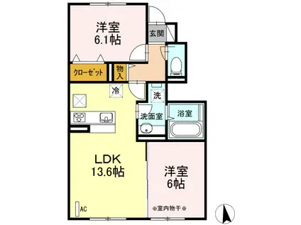 シャトンHAMADA(2LDK/1階)の間取り写真