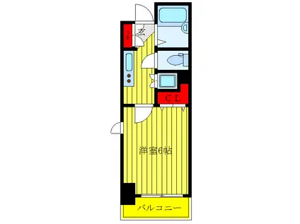 パークウェル千駄木駅前(1K/6階)の間取り写真