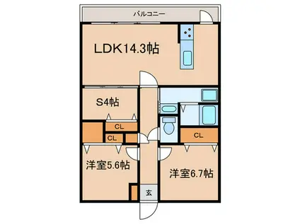 CASA・FIORE(2SLDK/1階)の間取り写真