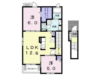 ベルフォーレ湯野B(2LDK/2階)の間取り写真