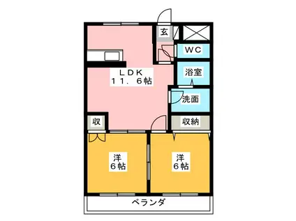 ヴィヴィエンダ壱番館(2LDK/2階)の間取り写真