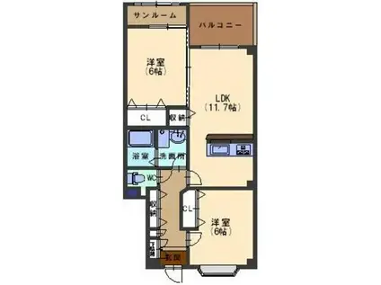 ウィルI(2LDK/1階)の間取り写真