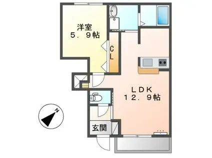 アクア ドルチェ ドゥーエ(1LDK/1階)の間取り写真