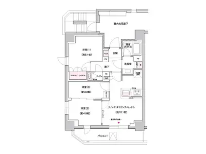 ジェイグランコート上野入谷(3LDK/11階)の間取り写真