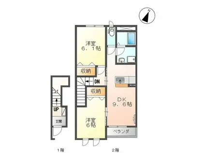 サークルコート I(2DK/2階)の間取り写真