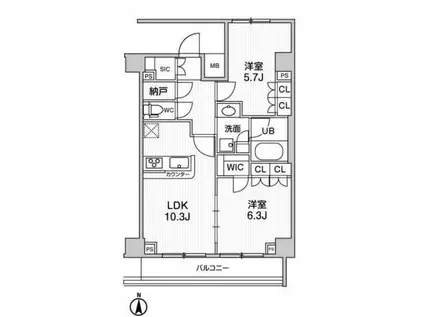 ジェノヴィア本所吾妻橋IIスカイガーデン(2LDK/2階)の間取り写真