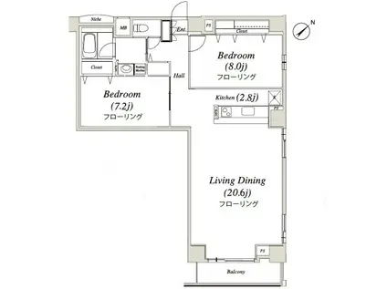 コートヒルズ高輪(2LDK/7階)の間取り写真