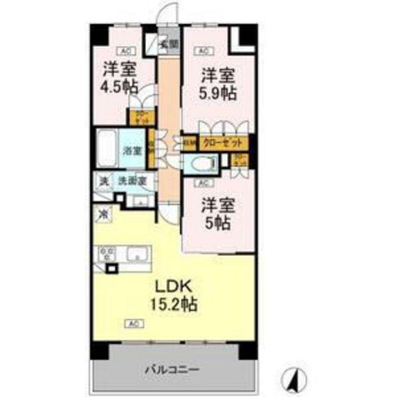 ロイヤルパークス仙台青葉通(3LDK/3階)の間取り写真
