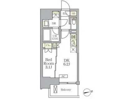 ザ・ライオンズフォーシア文京湯島(1DK/8階)の間取り写真