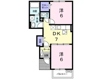 サンパティオI(2DK/1階)の間取り写真