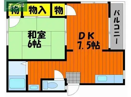 角南コーポ(1DK/2階)の間取り写真